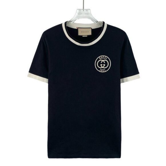 HW0180 Gucci Gucci Black Logo Embroidered Cotton Round Neck Short Sleeve T-shirt - Picture 1 of 7